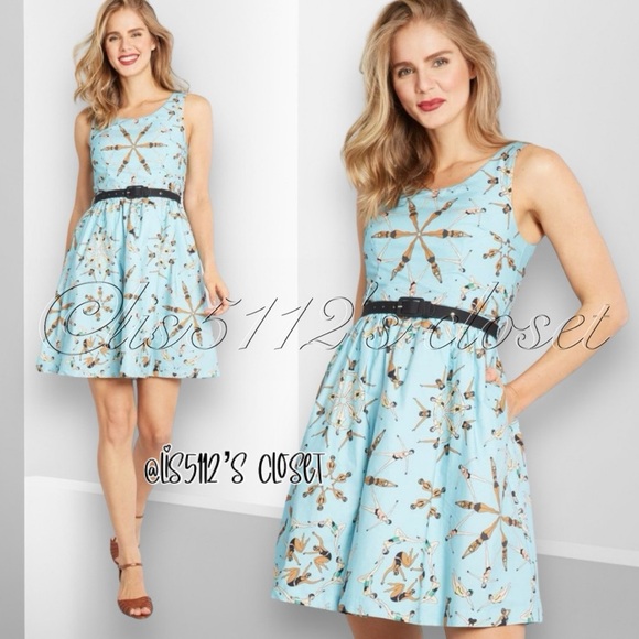 ModCloth x Dupenny Synchronized Swimmers Optimistic Effect A-line Retro Dress 1X - Picture 2 of 16